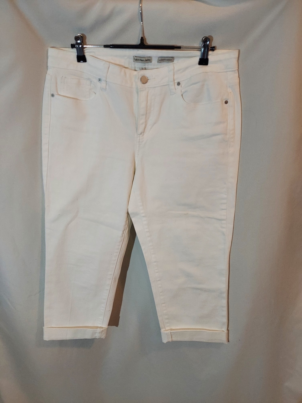 Calvin Klein Jeans White Cuffed Denim Capri Crop Pants Size 10